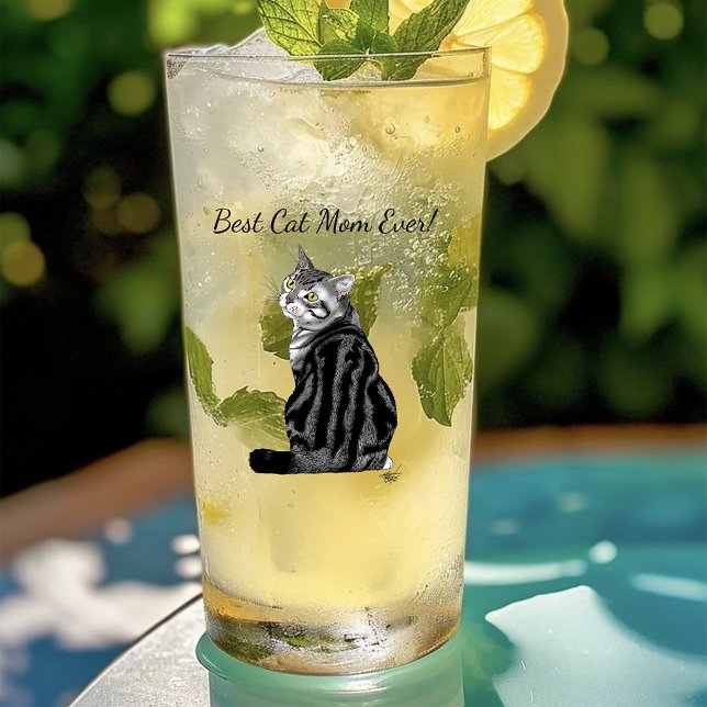 Best Cat Mom Ever Silver Tabby Mother's Day Glass (Creator Uploaded)