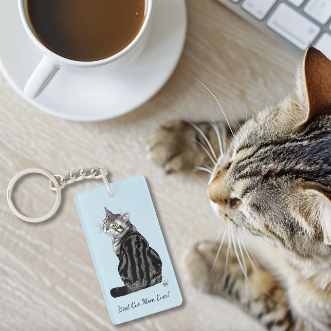 Best Cat Mom Ever Silver Tabby Mother's Day Keychain (Creator Uploaded)