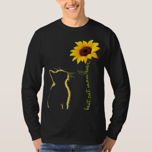 Best Cat Mom Ever Sunflower Mothers Day Gifts for T_Shirt