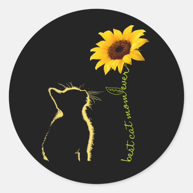 Best Cat Mom Ever Sunflower Mother's Day Gifts T-S Classic Round Sticker (Front)