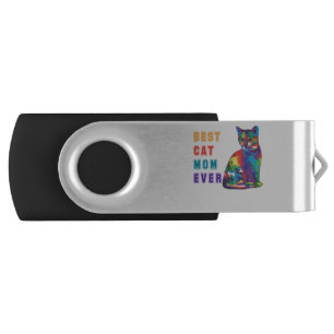 Best cat mom ever text multicolor cute cat lover flash drive