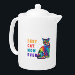 Best cat mom ever text multicolor cute cat lover teapot<br><div class="desc">This design has a cute cat/kitten in a multicolor painted style. the test says "best cat mom ever" added in colors complementing the colors of the cat. This beautiful colorful cat print is great for any cat lover, Gift it to your friend/ daughter/sister/mother/ grandmother who is a responsible and caring...</div>