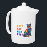 Best cat mom ever text multicolor cute cat lover teapot<br><div class="desc">This design has a cute cat/kitten in a multicolor painted style. the test says "best cat mom ever" added in colors complementing the colors of the cat. This beautiful colorful cat print is great for any cat lover, Gift it to your friend/ daughter/sister/mother/ grandmother who is a responsible and caring...</div>