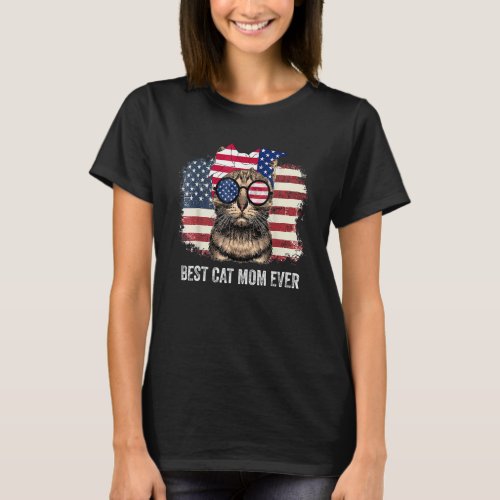 Best Cat Mom Ever Vintage American Flag Mothers D T_Shirt