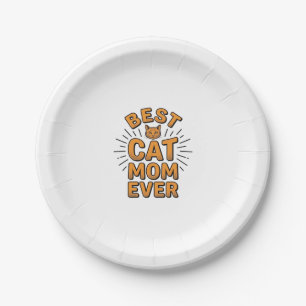Best Cat Mom Ever Vintage Engraving Design_1 Paper Plates