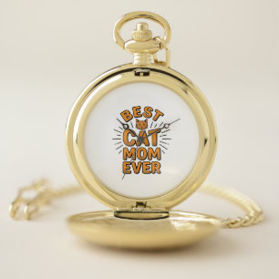 Best Cat Mom Ever Vintage Engraving Design_1 Pocket Watch