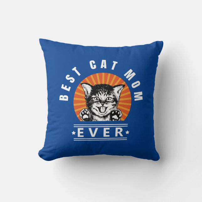 Best Cat Mom Ever Vintage Sunburst Cushion (Front)