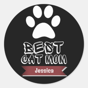 best cat mom, mommy mother mama personalize name classic round sticker