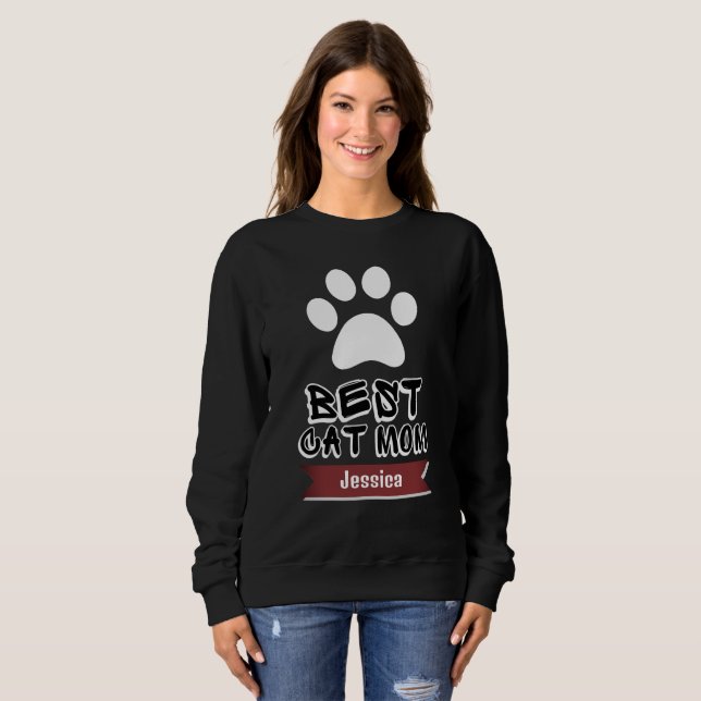 best cat mom, mommy mother mama personalize name sweatshirt (Front Full)