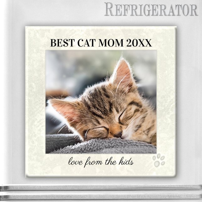 Best Cat Mom Mother's Day Photo Magnet (A pretty off-white stylized design magnet featuring your own cat photo with a paw signature)