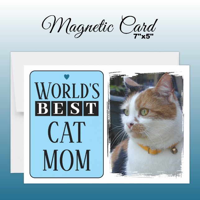 Best cat mom or dad photo blue magnetic card (Creator Uploaded)
