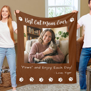 Best Cat Mom Paws Brown Pet Photo Fleece Blanket