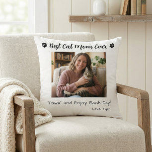 Best Cat Mom Paws Pet Photo White Throw Pillow