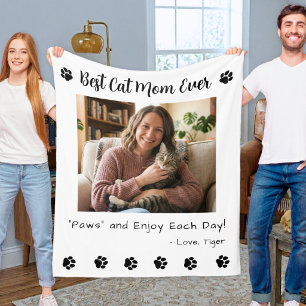 Best Cat Mom Paws Pet White Photo Fleece Blanket