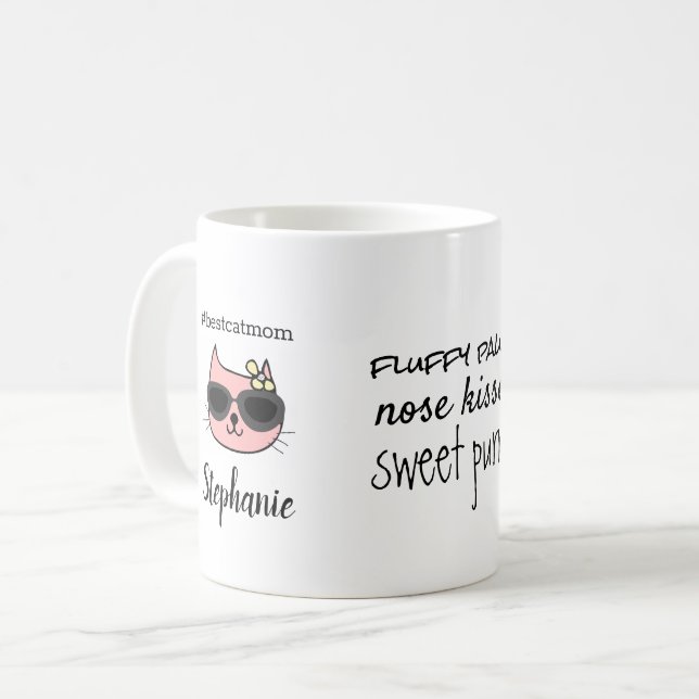 Best Cat Mom Personalized Name Coffee Mug (Front Left)