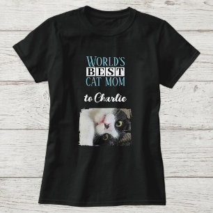 Best cat mom photo add name blue white T-Shirt