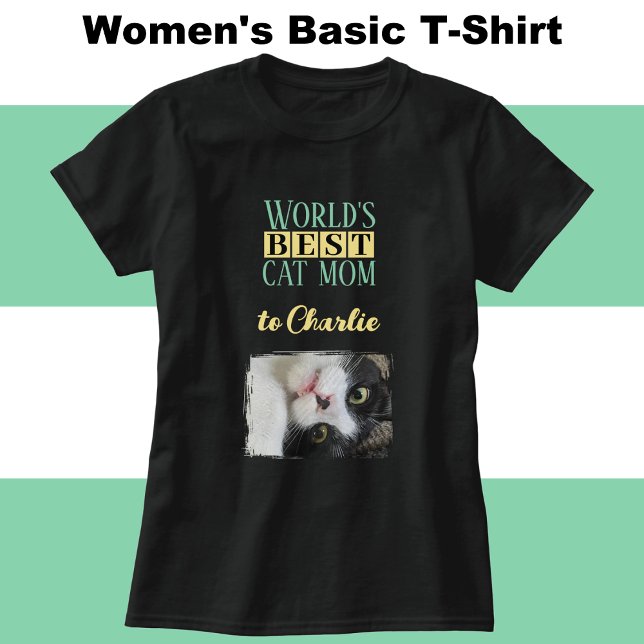 Best cat mom photo add name green yellow T-Shirt (Creator Uploaded)