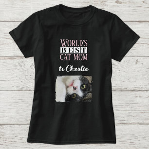 Best cat mom photo add name pink white T-Shirt