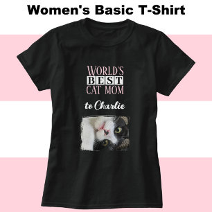 Best cat mom photo add name pink white T-Shirt