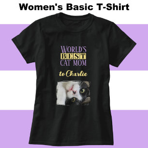Best cat mom photo add name purple yellow T-Shirt