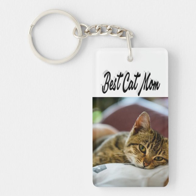 Best Cat Mom Photo Black text Keychain (Front)