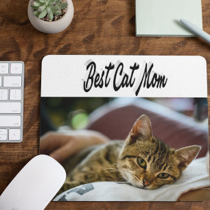 Best Cat Mom Photo Black text Mouse Pad