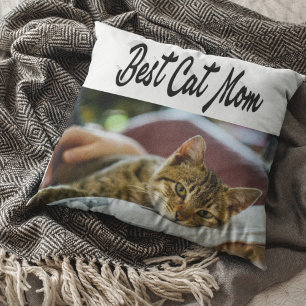 Best Cat Mom Photo Black  text  Throw Pillow