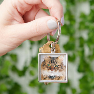 Best Cat Mom Photo Name Keychain