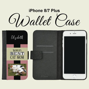 Best cat mom photo name pink green iPhone 8/7 plus wallet case