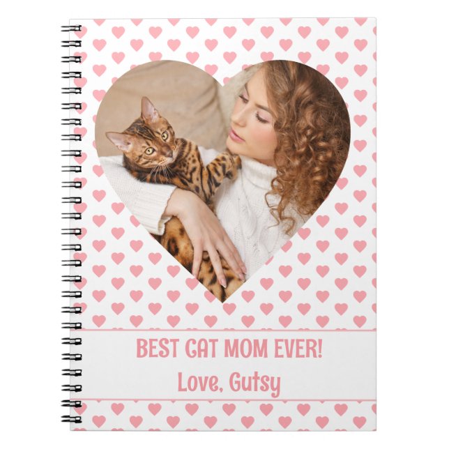 Best Cat Mom Pink Heart Pattern with Photo Notebook (Front)