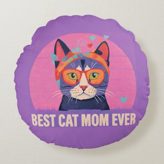 Best Cat Mom Round Pillow (Front)