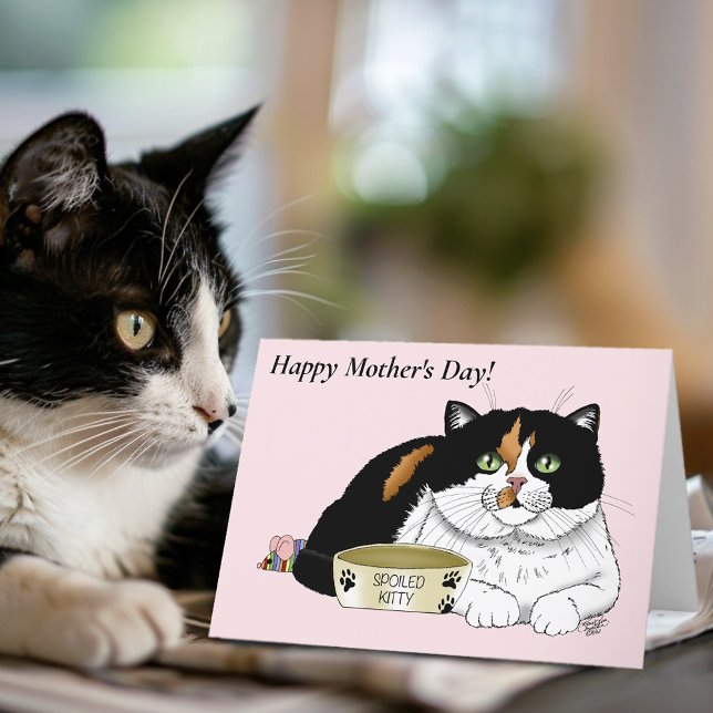 Best Cat Mom Spoiled Calico Mother’s Day Pink Holiday Card (Creator Uploaded)