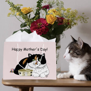 Best Cat Mom Spoiled Calico Mother’s Day Pink Large Gift Bag