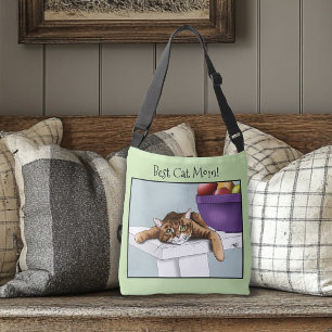 Best Cat Mom Sweet Tabby Cat Mother’s Day Green Crossbody Bag