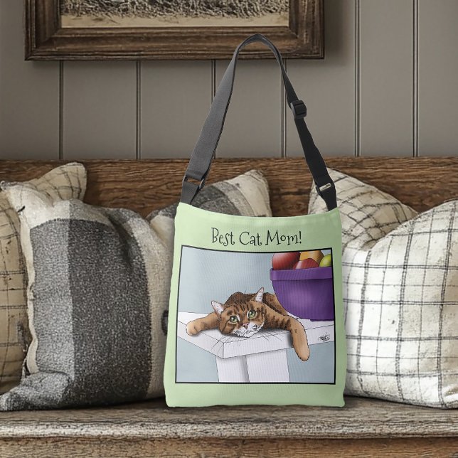 Best Cat Mom Sweet Tabby Cat Mother’s Day Green Crossbody Bag (Creator Uploaded)