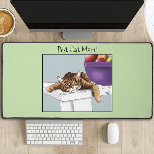 Best Cat Mom Sweet Tabby Cat Mother’s Day Green Desk Mat