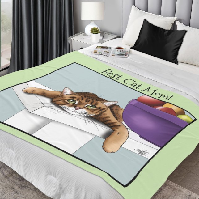 Best Cat Mom Sweet Tabby Cat Mother’s Day Green Fleece Blanket (Creator Uploaded)