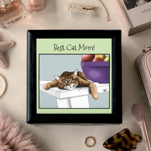 Best Cat Mom Sweet Tabby Cat Mother’s Day Green Gift Box