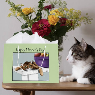 Best Cat Mom Sweet Tabby Cat Mother’s Day Green Large Gift Bag