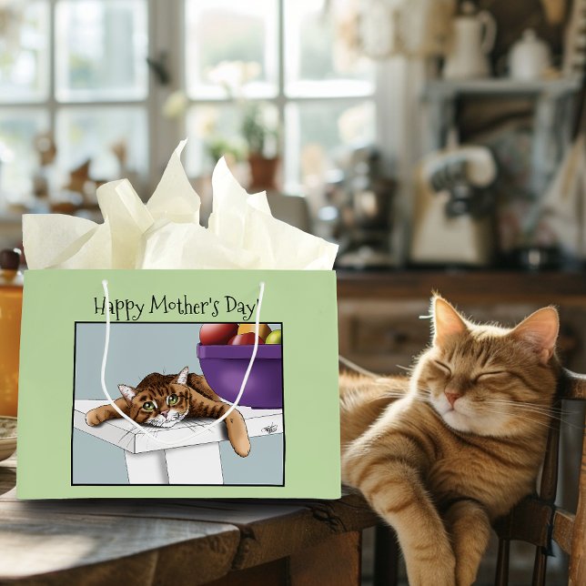 Best Cat Mom Sweet Tabby Cat Mother’s Day Green Large Gift Bag (Creator Uploaded)