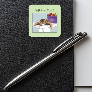 Best Cat Mom Sweet Tabby Cat Mother’s Day Green Square Sticker