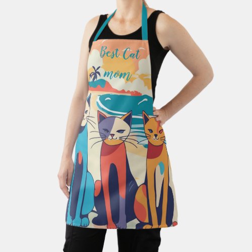 Best Cat Mom Vacation Vibes Cats on the Beach Apron