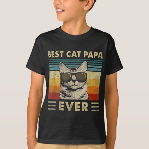 Best Cat Papa Ever Vintage Retro Cat Dad Father Da T_Shirt