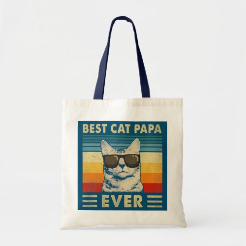 Best Cat Papa Ever Vintage Retro Cat Dad Father Tote Bag