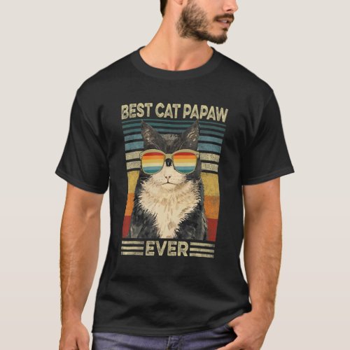 Best Cat Papaw Ever Retro Vintage Cat Dad Father D T-Shirt