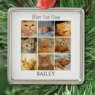 Best Cat Photo Collage Personalized Metal Ornament