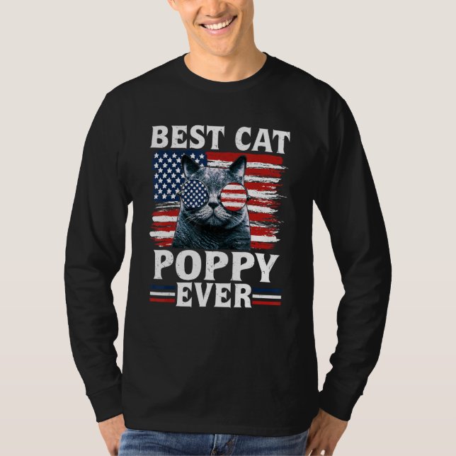 Best Cat Poppy Ever American Flag Patriotic 4th Of T-Shirt (Front)