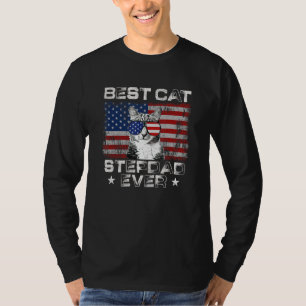 Best Cat Stepdad Ever American Flag Patriotic 4th  T-Shirt