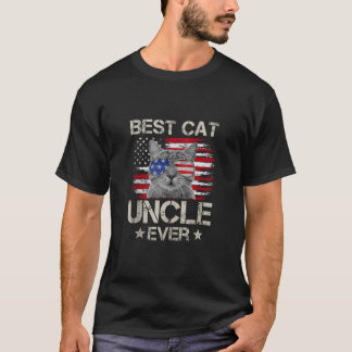 Best Cat Uncle Ever USA Flag American Dad Grandpa T-Shirt
