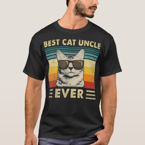 Best Cat Uncle Ever  Vintage Retro Cat Dad Day T_Shirt